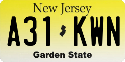 NJ license plate A31KWN