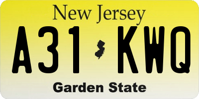 NJ license plate A31KWQ