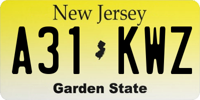 NJ license plate A31KWZ
