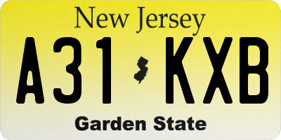 NJ license plate A31KXB