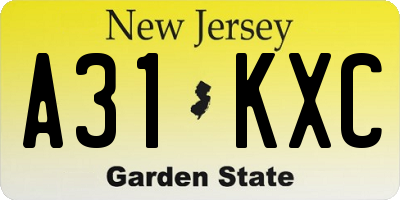 NJ license plate A31KXC