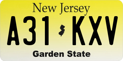 NJ license plate A31KXV