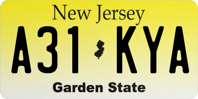 NJ license plate A31KYA