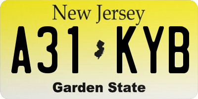 NJ license plate A31KYB