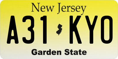 NJ license plate A31KYO