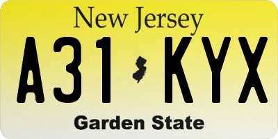 NJ license plate A31KYX