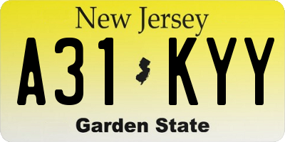 NJ license plate A31KYY