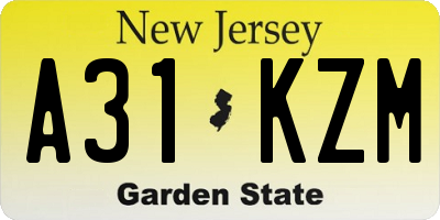 NJ license plate A31KZM