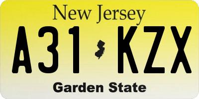NJ license plate A31KZX