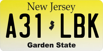 NJ license plate A31LBK