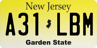 NJ license plate A31LBM