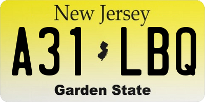 NJ license plate A31LBQ