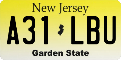 NJ license plate A31LBU