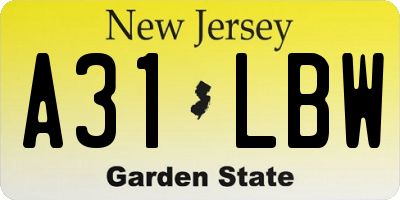 NJ license plate A31LBW