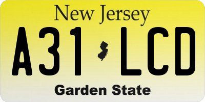 NJ license plate A31LCD