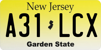 NJ license plate A31LCX