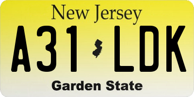 NJ license plate A31LDK