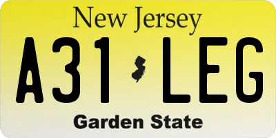 NJ license plate A31LEG