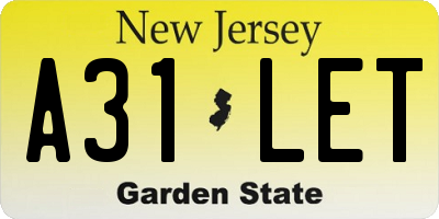 NJ license plate A31LET