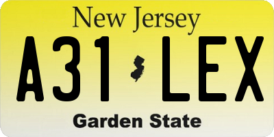 NJ license plate A31LEX