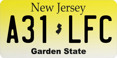 NJ license plate A31LFC