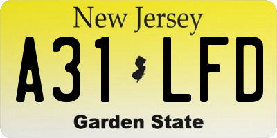 NJ license plate A31LFD