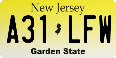 NJ license plate A31LFW
