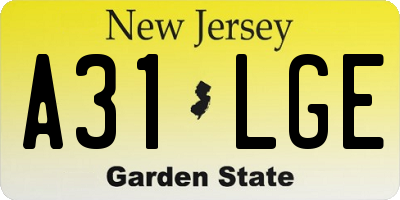 NJ license plate A31LGE