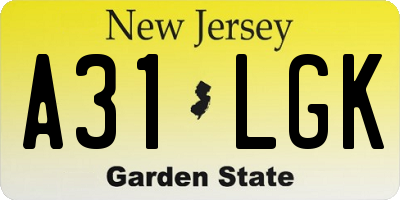 NJ license plate A31LGK