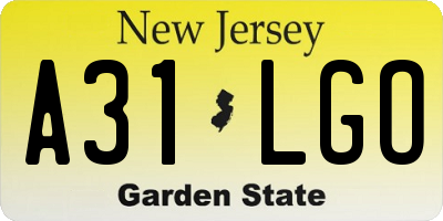 NJ license plate A31LGO
