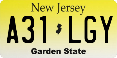 NJ license plate A31LGY