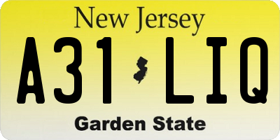 NJ license plate A31LIQ