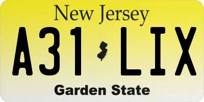 NJ license plate A31LIX
