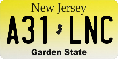 NJ license plate A31LNC