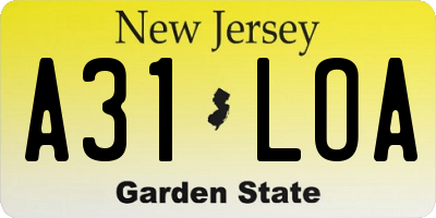 NJ license plate A31LOA