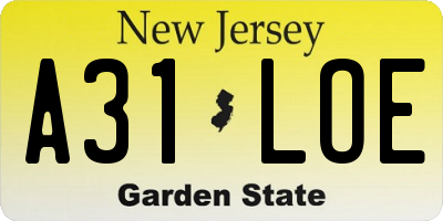 NJ license plate A31LOE
