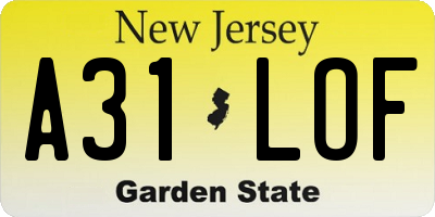 NJ license plate A31LOF