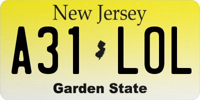 NJ license plate A31LOL