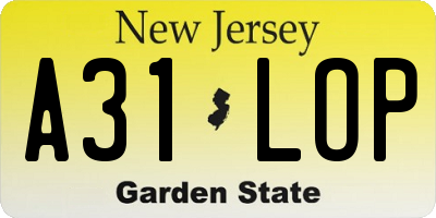 NJ license plate A31LOP