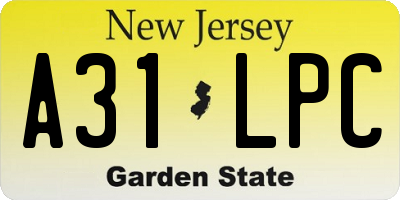 NJ license plate A31LPC