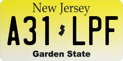 NJ license plate A31LPF