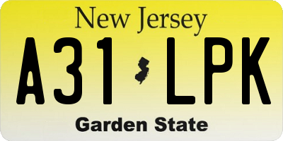 NJ license plate A31LPK