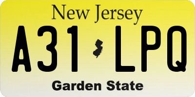 NJ license plate A31LPQ