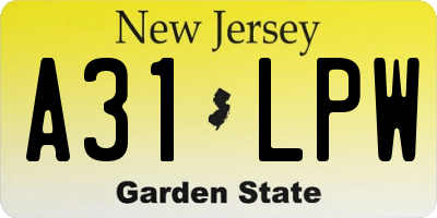 NJ license plate A31LPW