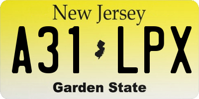 NJ license plate A31LPX