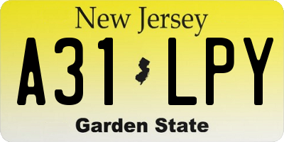 NJ license plate A31LPY