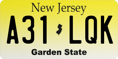 NJ license plate A31LQK