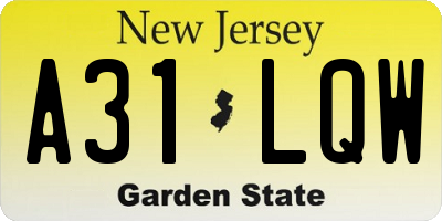 NJ license plate A31LQW