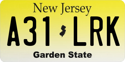 NJ license plate A31LRK