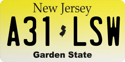 NJ license plate A31LSW